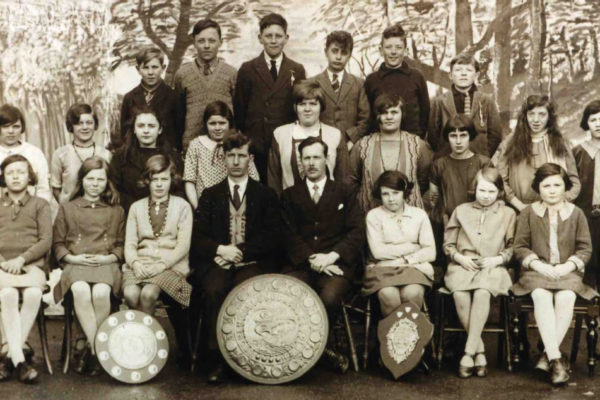 1920s/30s Port Isaac School Choir with three trophies they had won