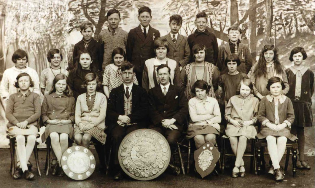 1920s/30s Port Isaac School Choir with three trophies they had won