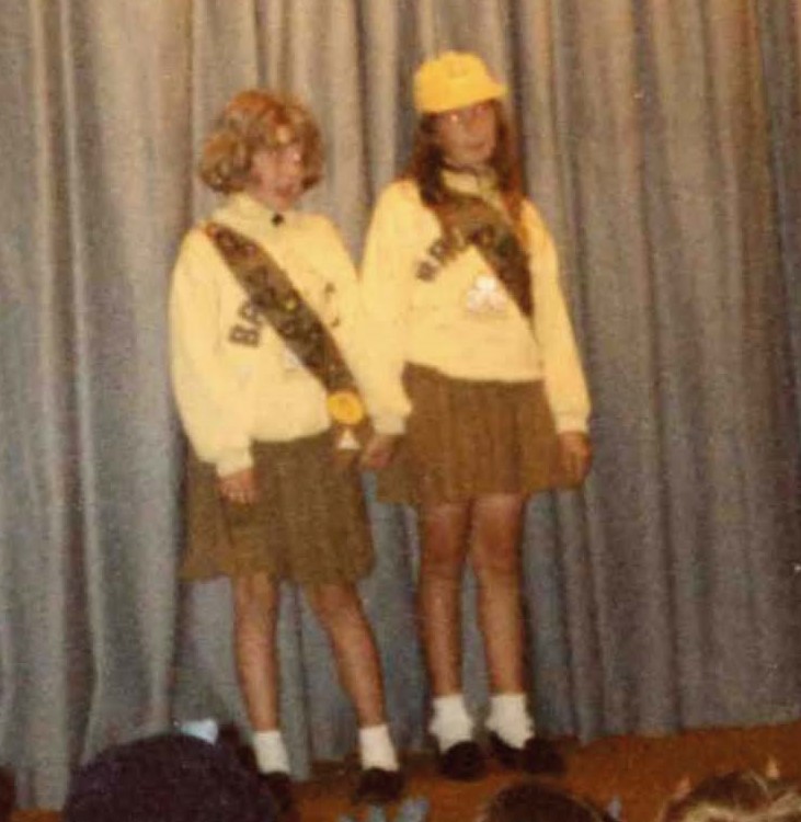 Brownies, Elin Fletcher and Lisa Brown perform in the 1994-95 Village Talent Show in the Village Hall