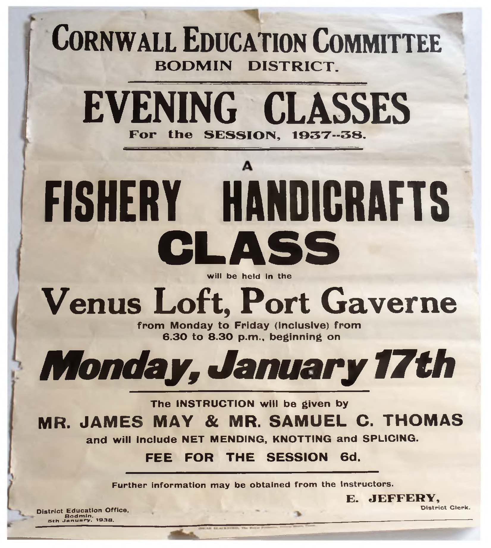 Fishing handicrafts evening classes poster