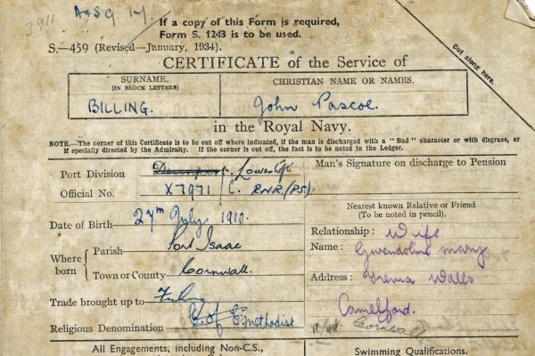 John Pascoe Billing's Royal Naval service record