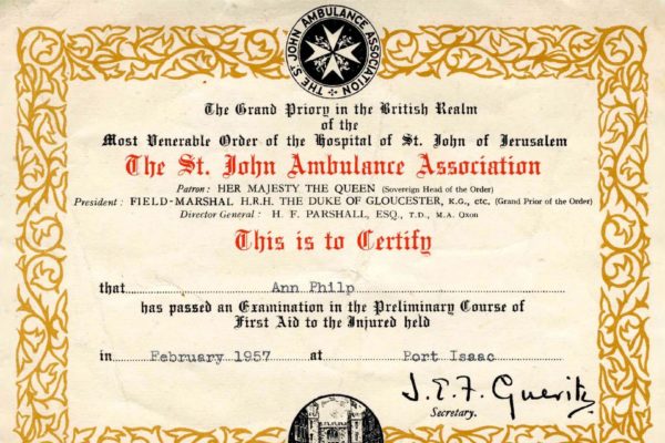 St Johns Ambulance Certificate