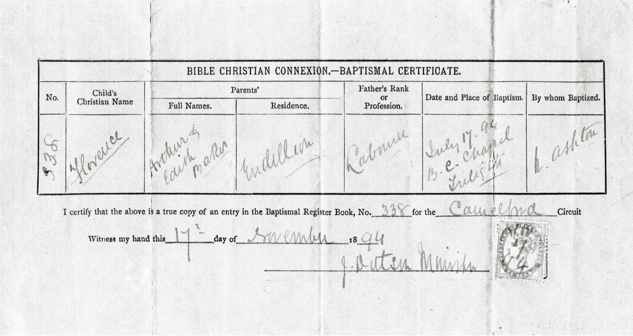 1894 Baptism Certificate