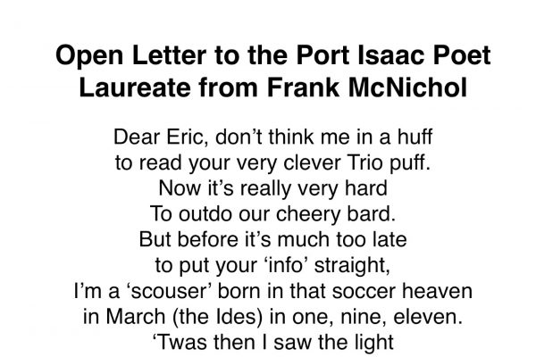 An Open Letter to the Port Isaac Poet Laureate from Frank McNichol