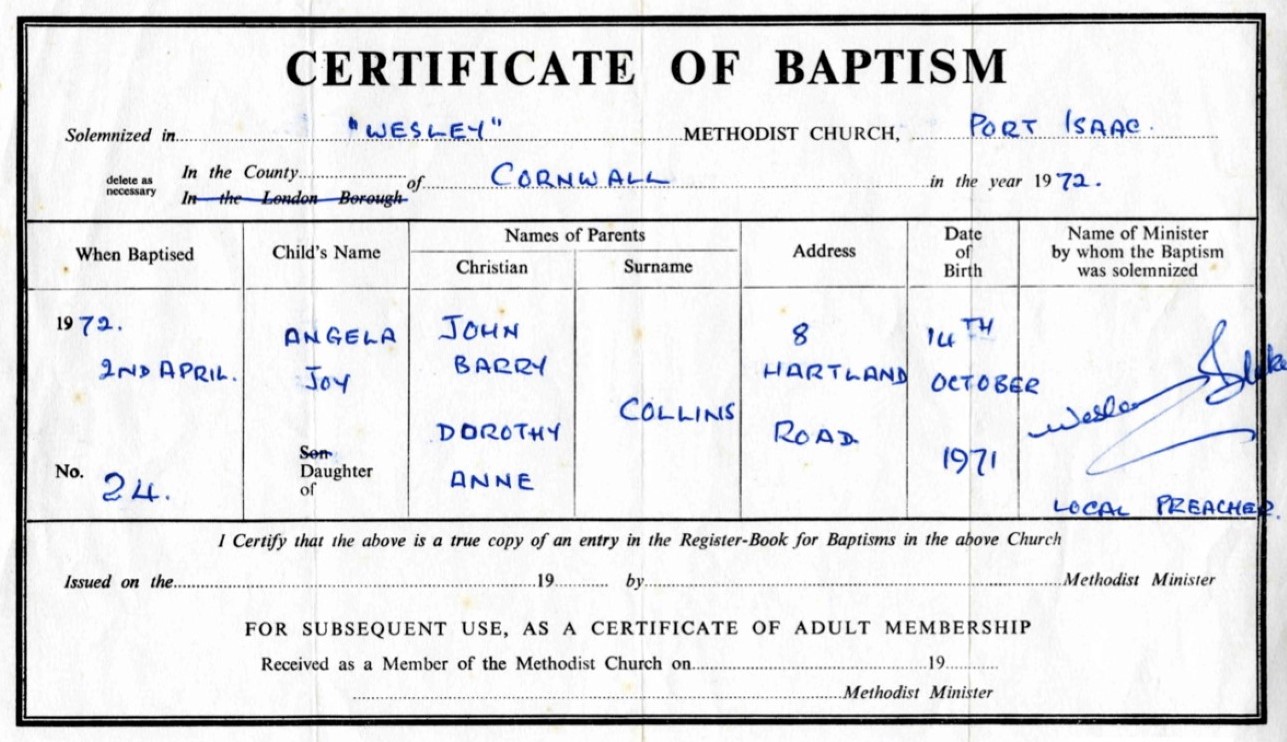 Baptism of Angela Collins