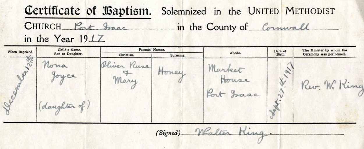 Baptism of Joyce Collins (nee Honey)