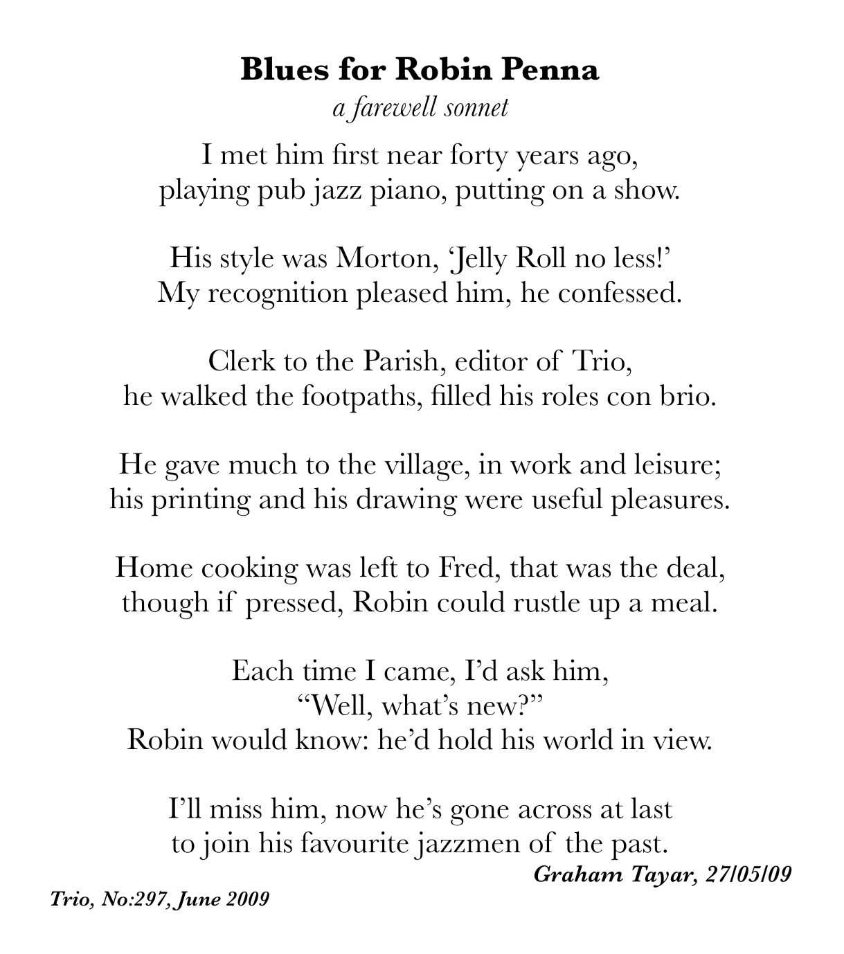 Blues for Robin Penna