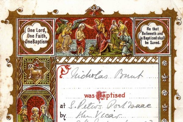 Certificate of Baptism of Nicholas Bunt