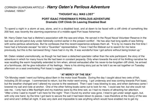 Harry Oaten's Perilous Adventure