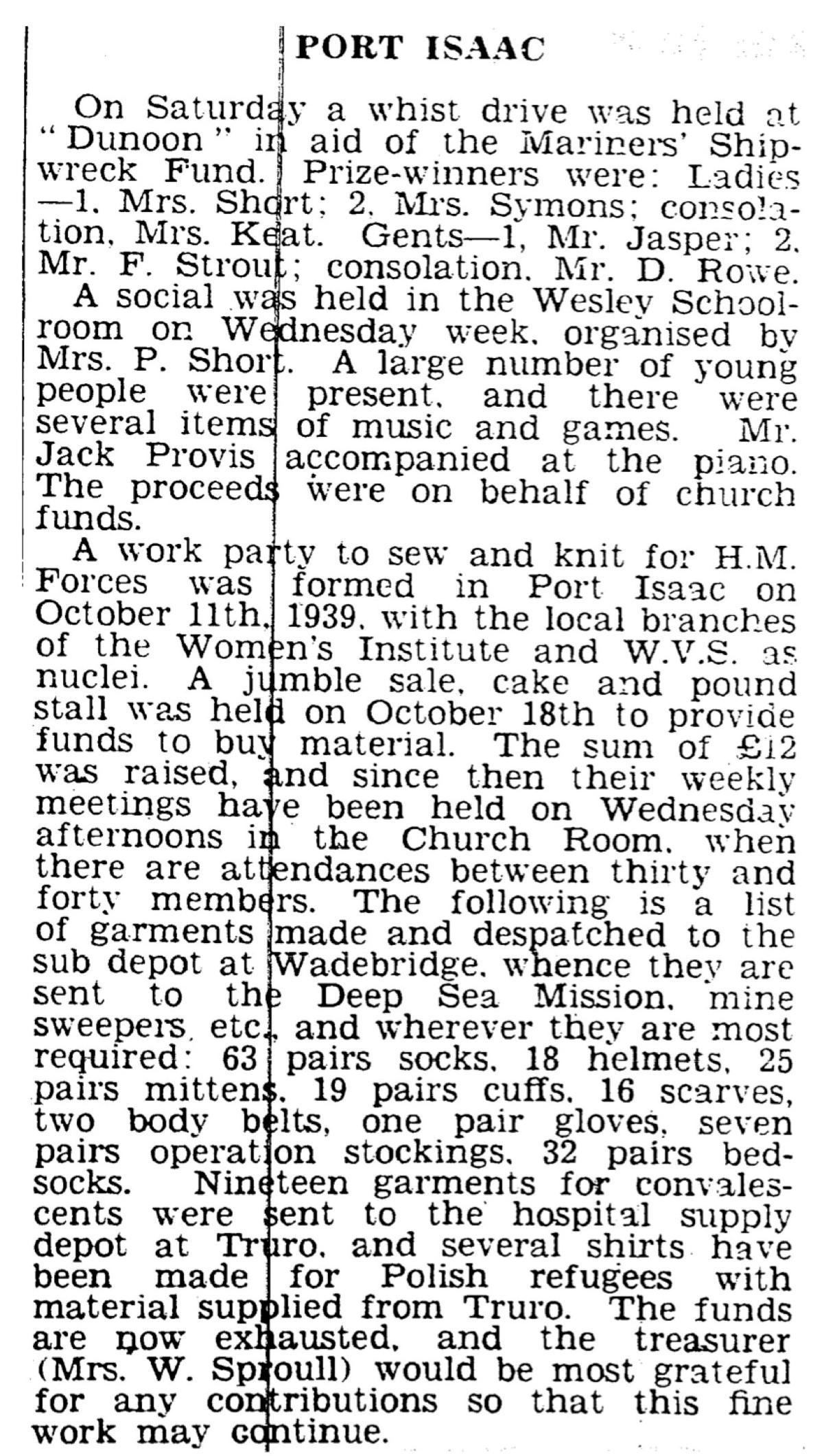 Newspaper cutting, February 15th 1940