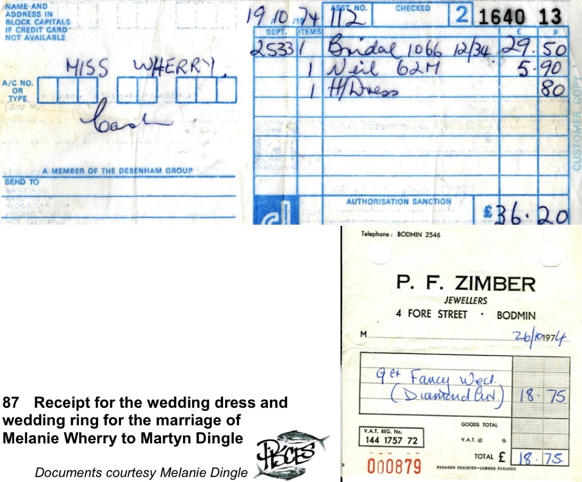Receipt for wedding dress and ring
