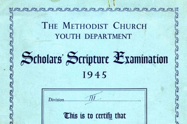 Scholar's Scripture Examination Certificate 1945