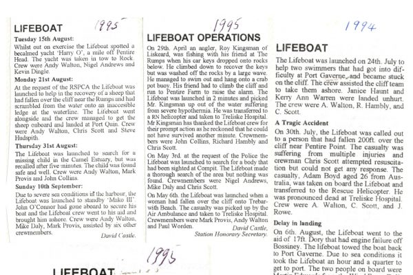 Various lifeboat articles from Trio 1994