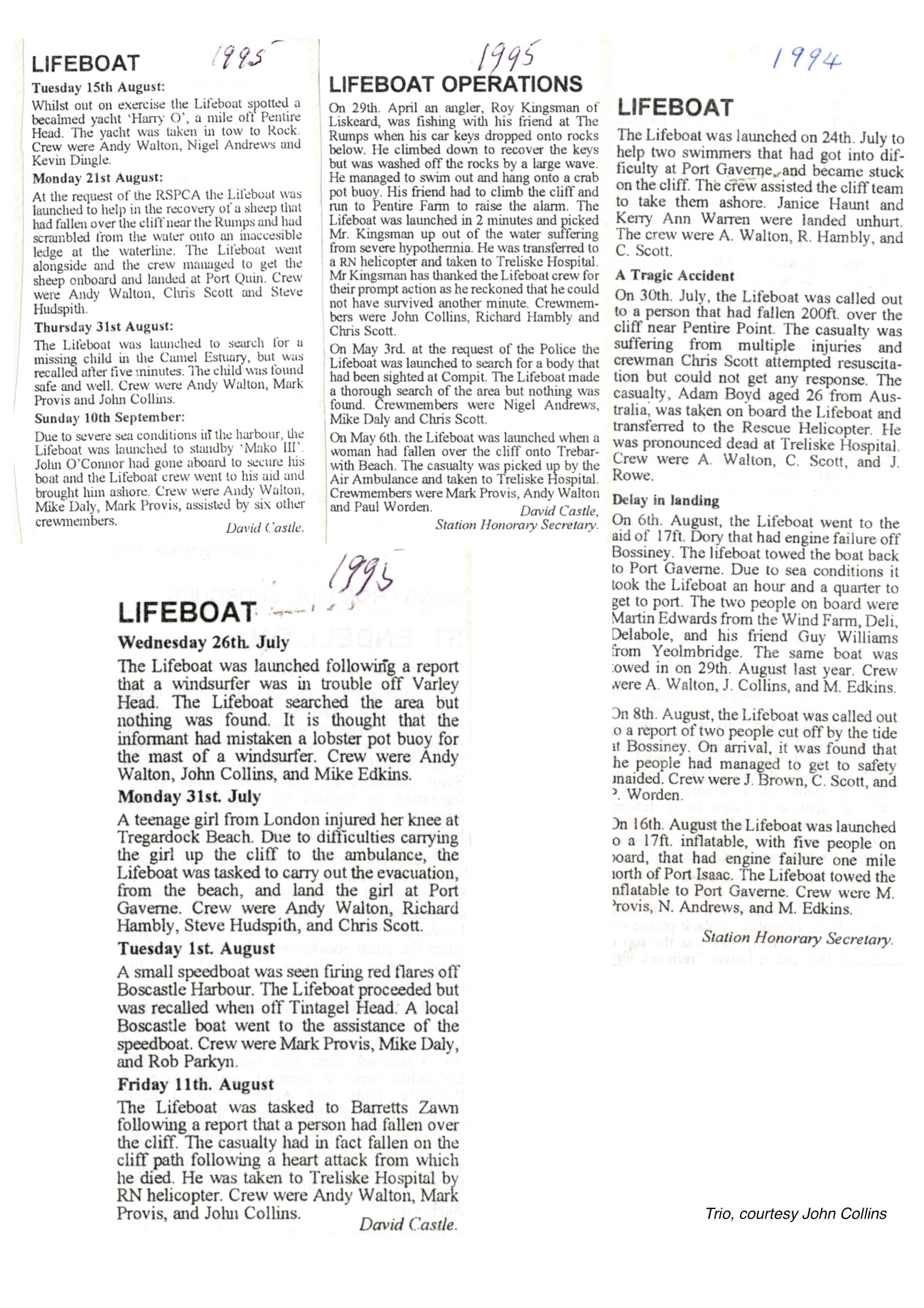 Various lifeboat articles from Trio 1994