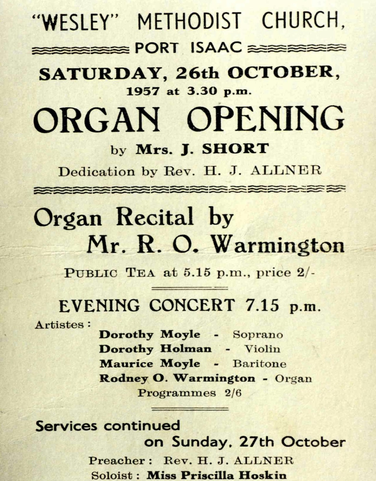 Wesley Methodist Church Organ Opening, 1957