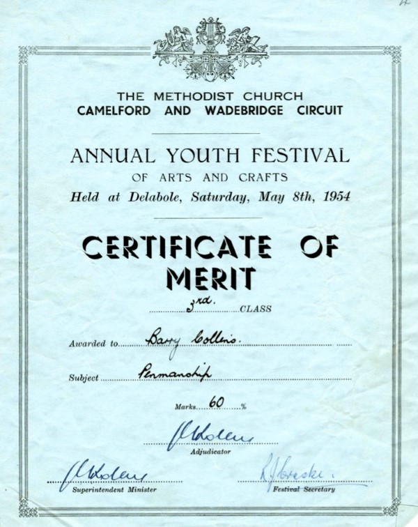 Youth Festival Certificates - Barry Collins