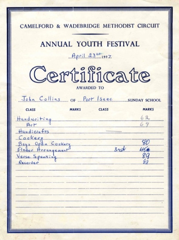 Youth Festival Certificates - John Collins